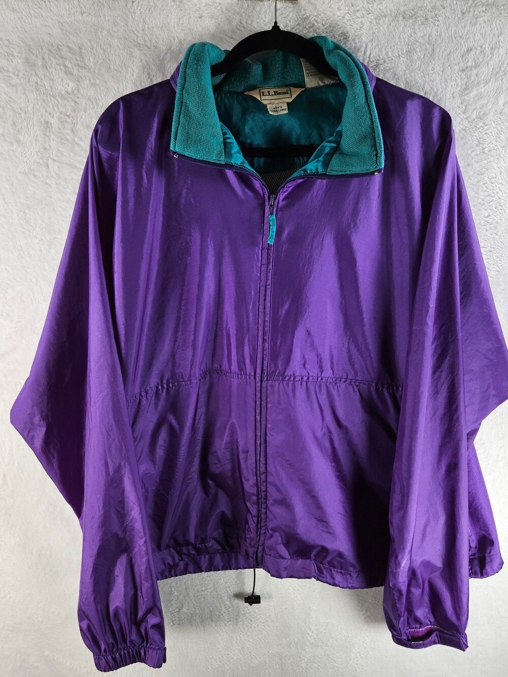 L.L. Bean Windbreaker Jacket Purple Knit Collar Men's Size Extra Large